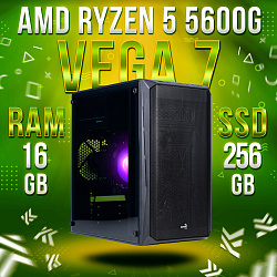 Системный блок AMD Ryzen 5 5600G (AMD Radeon Vega 7, RAM 16 ГБ DDR4, 1000 ГБ SSD), черный