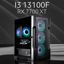 Системный блок Intel Core i3-13100F (AMD Radeon RX 7700 XT 12 Гб, RAM 16 ГБ DDR4, 2000 ГБ SSD), черный