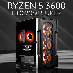 Системный блок AMD Ryzen 5 3600 (NVIDIA GeForce RTX 2060 SUPER 8 Гб, RAM 16 ГБ DDR4, 1000 ГБ SSD), черный