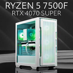 Системный блок AMD Ryzen 5 7500F (NVIDIA GeForce RTX 4070 SUPER 12 Гб, RAM 32 ГБ DDR5, 2000 ГБ SSD), белый