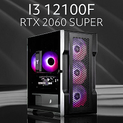 Системный блок Intel Core i3-12100F (NVIDIA GeForce RTX 2060 SUPER 8 Гб, RAM 16 ГБ DDR4, 1000 ГБ SSD), черный