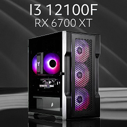 Системный блок Intel Core i3-12100F (AMD Radeon RX 6700 XT 12 Гб, RAM 32 ГБ DDR4, 2000 ГБ SSD), черный