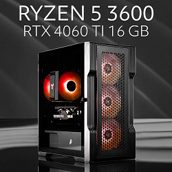 Системный блок AMD Ryzen 5 3600 (NVIDIA GeForce RTX 4060 Ti 16 Гб, RAM 16 ГБ DDR4, 1000 ГБ SSD), черный