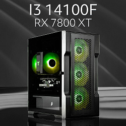 Системный блок Intel Core i3-14100F (AMD Radeon RX 7800 XT 16 Гб, RAM 32 ГБ DDR5, 2000 ГБ SSD), черный