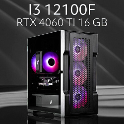 Системный блок Intel Core i3-12100F (NVIDIA GeForce RTX 4060 Ti 16 Гб, RAM 16 ГБ DDR4, 1000 ГБ SSD), черный