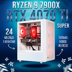 Системный блок AMD Ryzen 9 7900X (NVIDIA GeForce RTX 4070 Ti SUPER 16 Гб, RAM 64 ГБ DDR5, 2000 ГБ SSD), белый