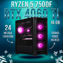 Системный блок AMD Ryzen 5 7500F (NVIDIA GeForce RTX 4060 Ti 16 Гб, RAM 32 ГБ DDR5, 1000 ГБ SSD), черный