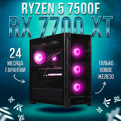 Системный блок AMD Ryzen 5 7500F (AMD Radeon RX 7700 XT 12 Гб, RAM 32 ГБ DDR5, 2000 ГБ SSD), черный