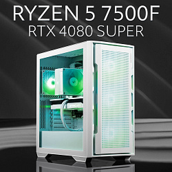 Системный блок AMD Ryzen 5 7500F (NVIDIA GeForce RTX 4080 SUPER 16 Гб, RAM 32 ГБ DDR5, 2000 ГБ SSD), белый