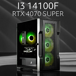 Системный блок Intel Core i3-14100F (NVIDIA GeForce RTX 4070 SUPER 12 Гб, RAM 32 ГБ DDR5, 2000 ГБ SSD), черный