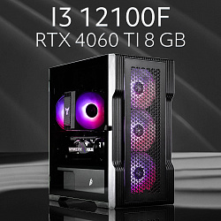 Системный блок Intel Core i3-12100F (NVIDIA GeForce RTX 4060 Ti 8 Гб, RAM 16 ГБ DDR4, 2000 ГБ SSD), черный