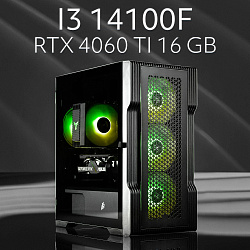 Системный блок Intel Core i3-14100F (NVIDIA GeForce RTX 4060 Ti 16 Гб, RAM 32 ГБ DDR5, 1000 ГБ SSD), черный